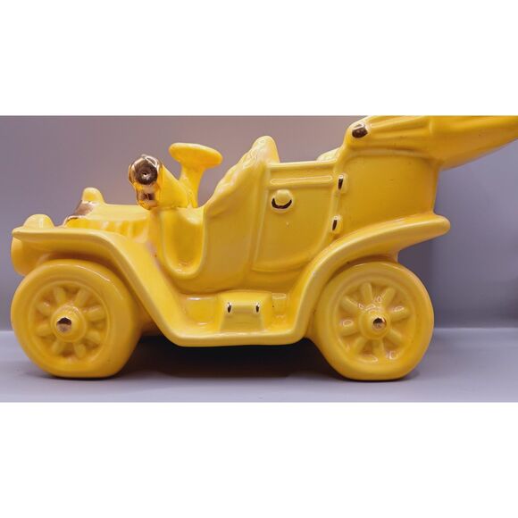 Oriole Brand Vintage Mustard Yellow with Gold Trim Convertible Car Planter - Picture 14 of 15